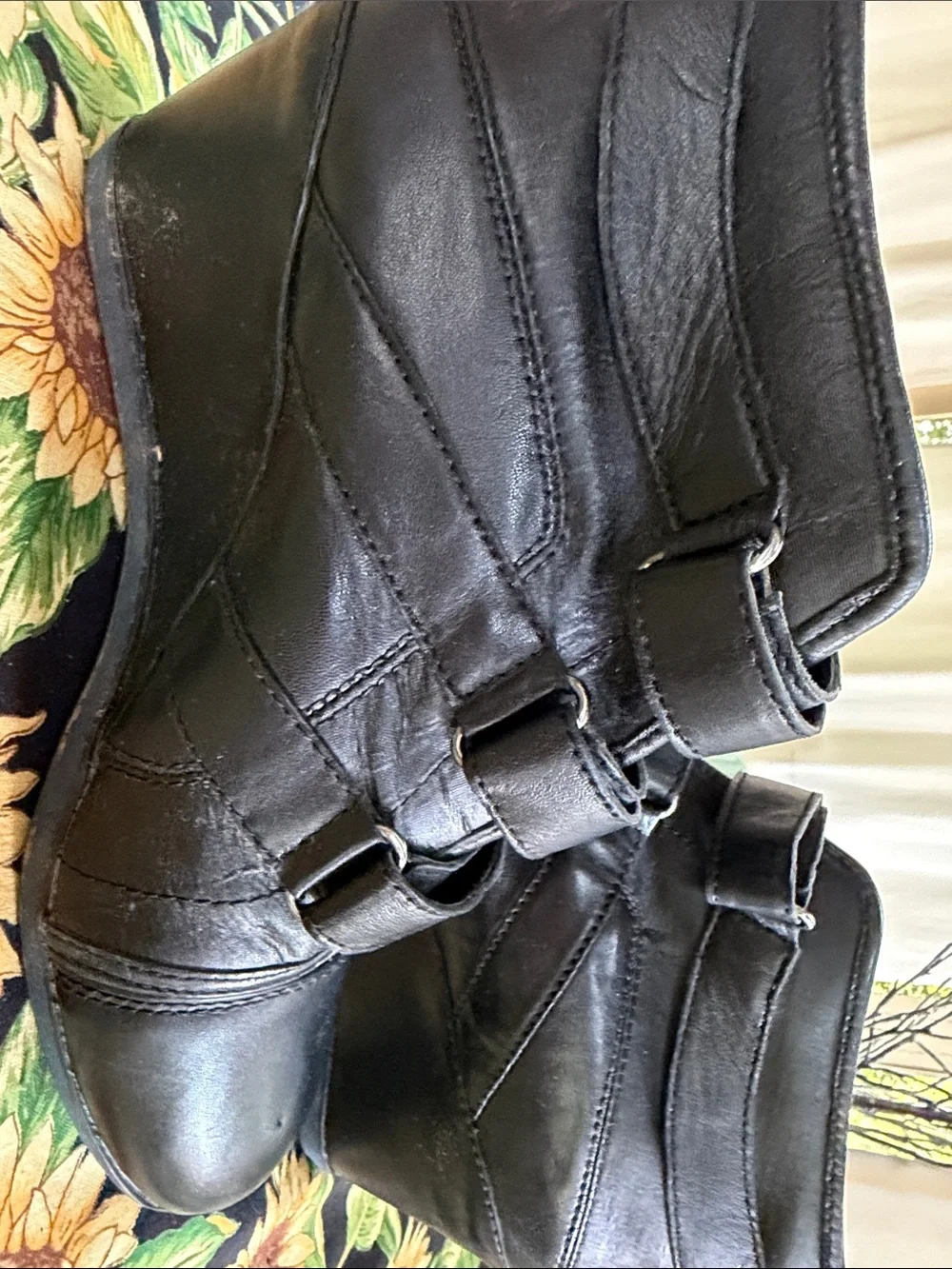 Easy Spirit Black Strappy Hook-and-Loop Ankle Booties